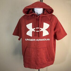 Under Armour Men's salmon red short sleeve hooded sweatshirt Hoodie Large L EUC